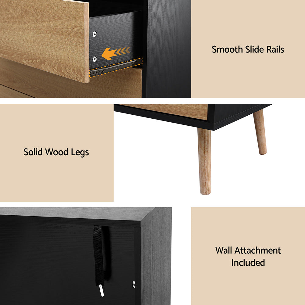 Dressers: Artiss 3 Chest of Drawers Dresser Table Black&Pine