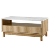 Coffee Tables: Artiss Coffee Table Drawer Shelf Marble Effect Wood&White