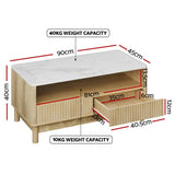 Coffee Tables: Artiss Coffee Table Drawer Shelf Marble Effect Wood&White