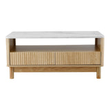 Coffee Tables: Artiss Coffee Table Drawer Shelf Marble Effect Wood&White