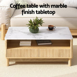 Coffee Tables: Artiss Coffee Table Drawer Shelf Marble Effect Wood&White