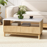 Coffee Tables: Artiss Coffee Table Drawer Shelf Marble Effect Wood&White