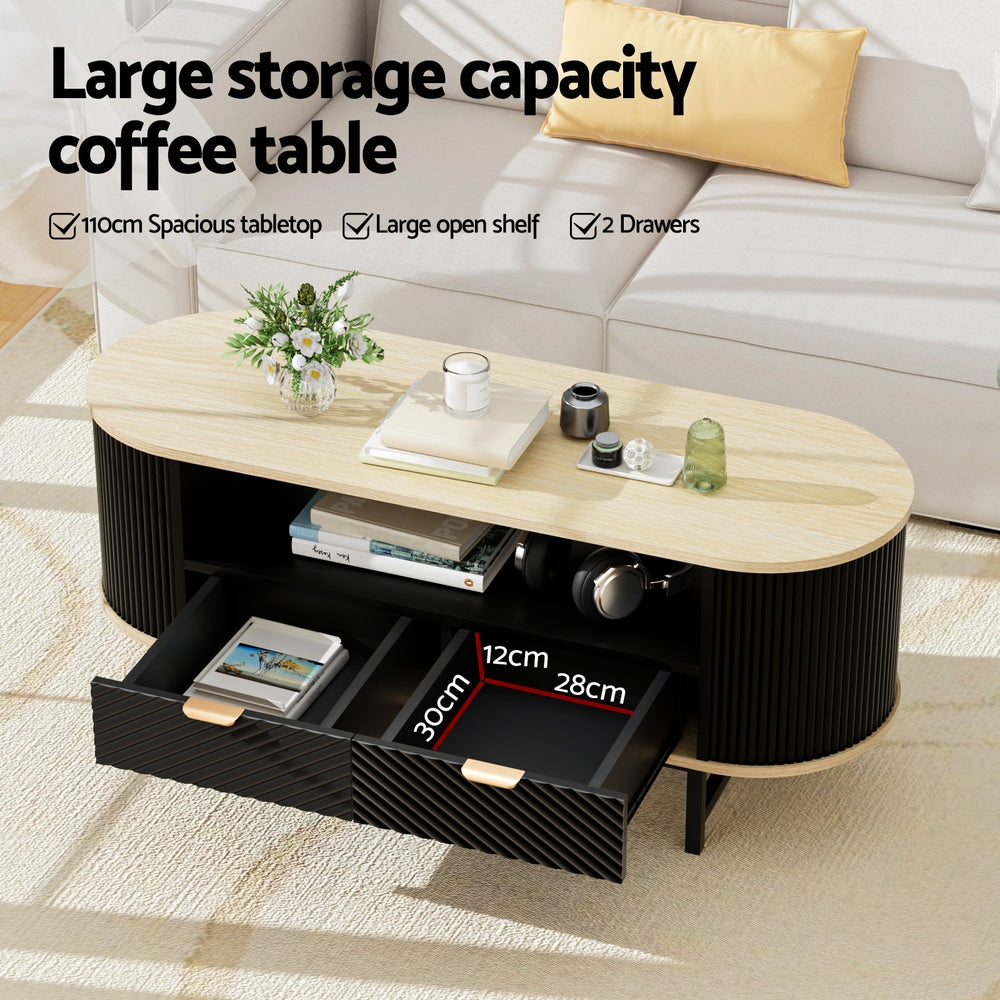 Coffee Tables: Artiss Coffee Table Drawer Shelf Wood&Black