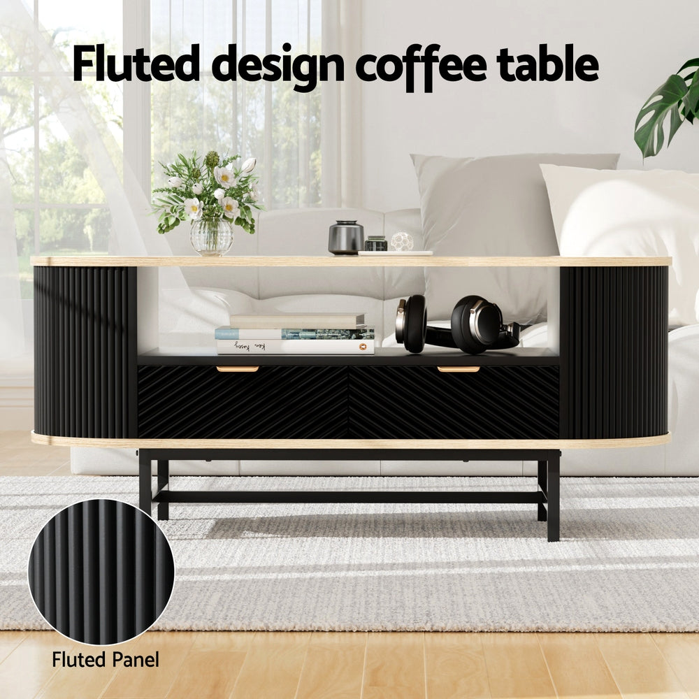 Coffee Tables: Artiss Coffee Table Drawer Shelf Wood&Black