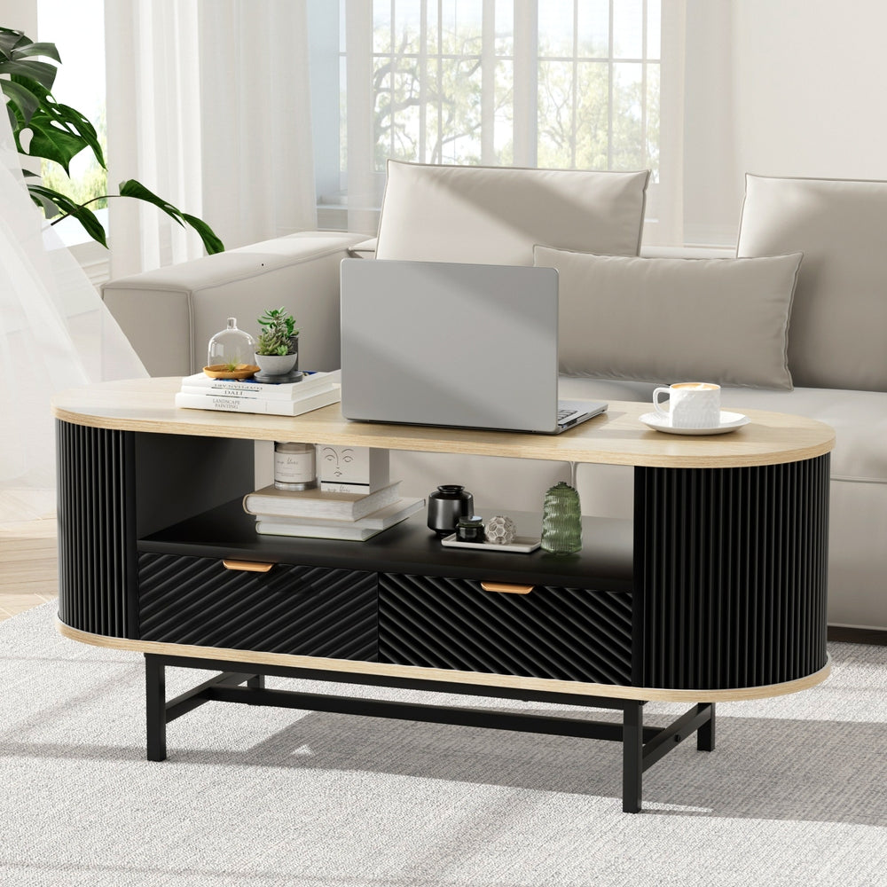 Coffee Tables: Artiss Coffee Table Drawer Shelf Wood&Black