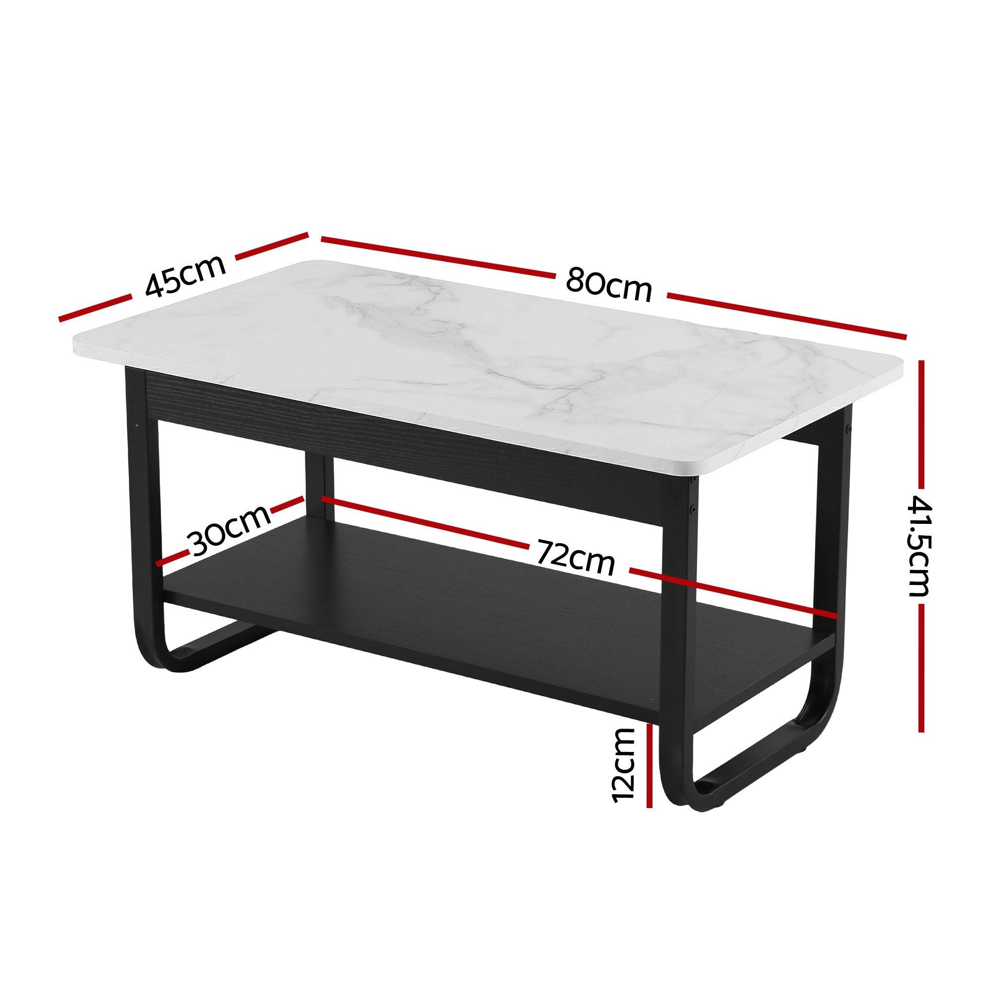 Artiss Coffee Table 2-Tier 80CM Marble Finish Shelf Black&White