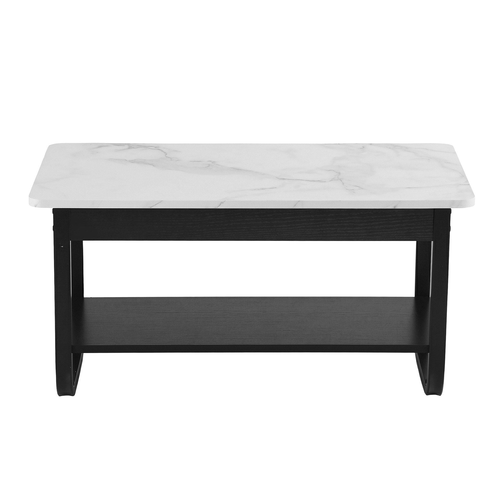Artiss Coffee Table 2-Tier 80CM Marble Finish Shelf Black&White