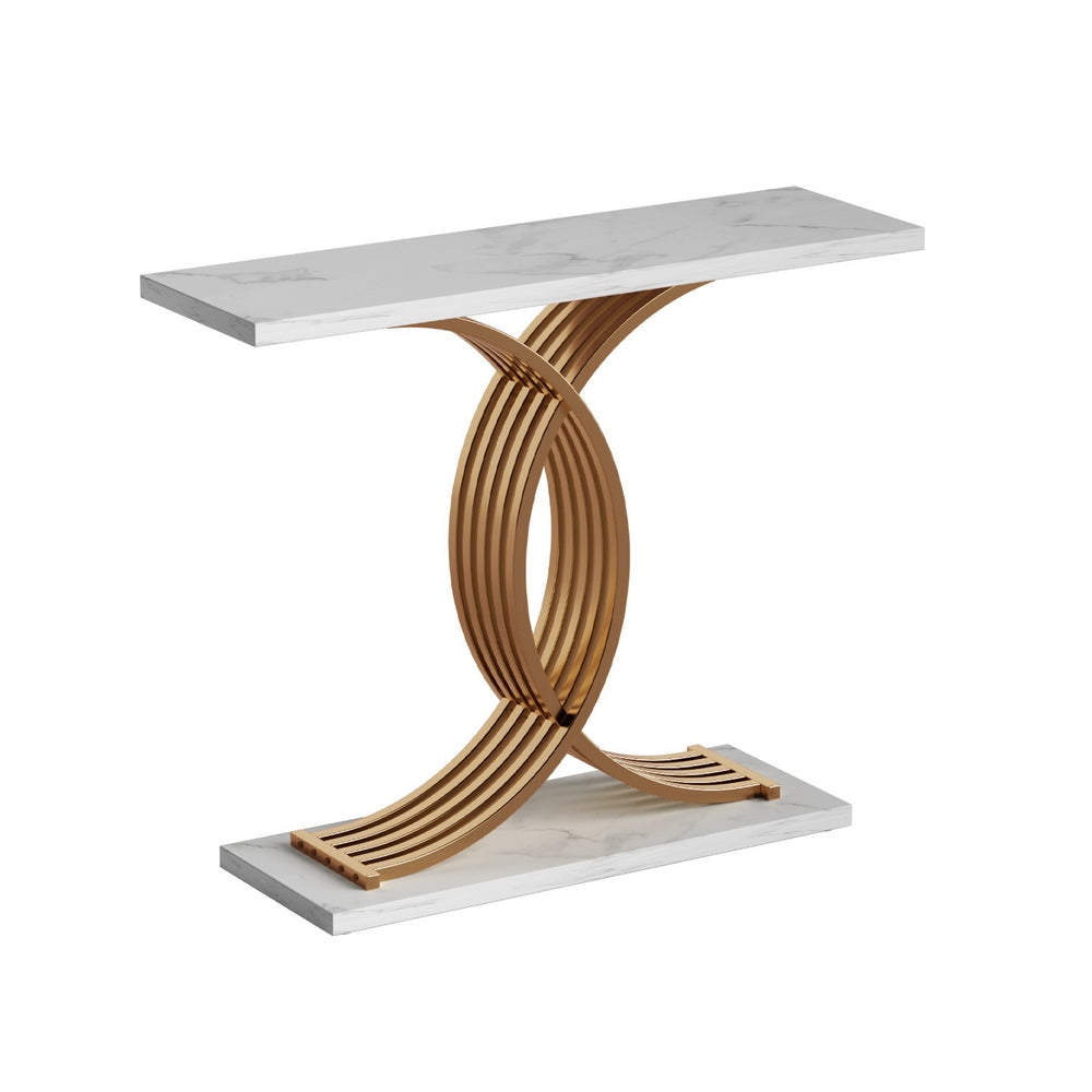 Side Tables: Artiss Console Table Marble Effect White&Gold