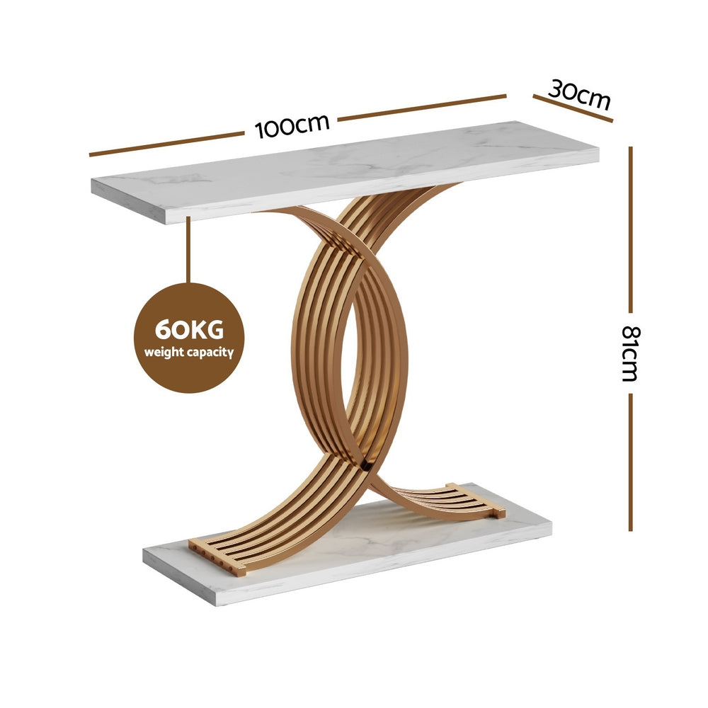 Side Tables: Artiss Console Table Marble Effect White&Gold