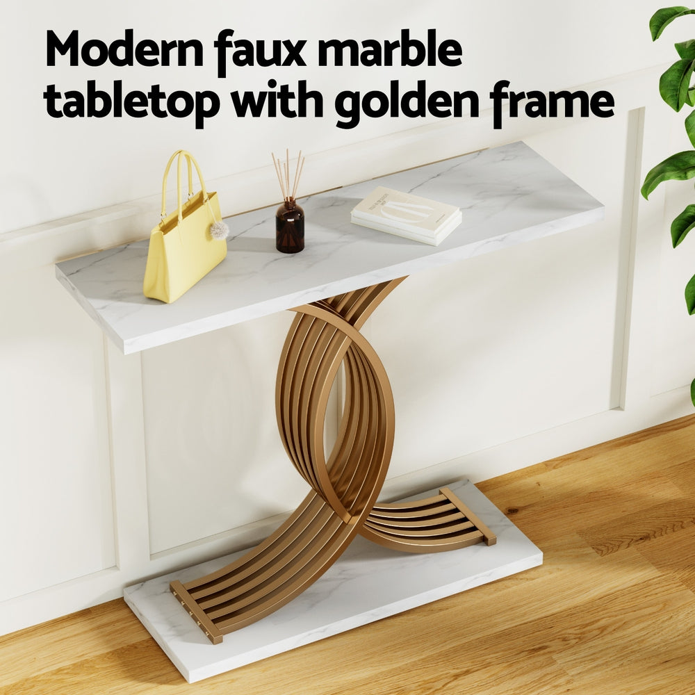 Side Tables: Artiss Console Table Marble Effect White&Gold
