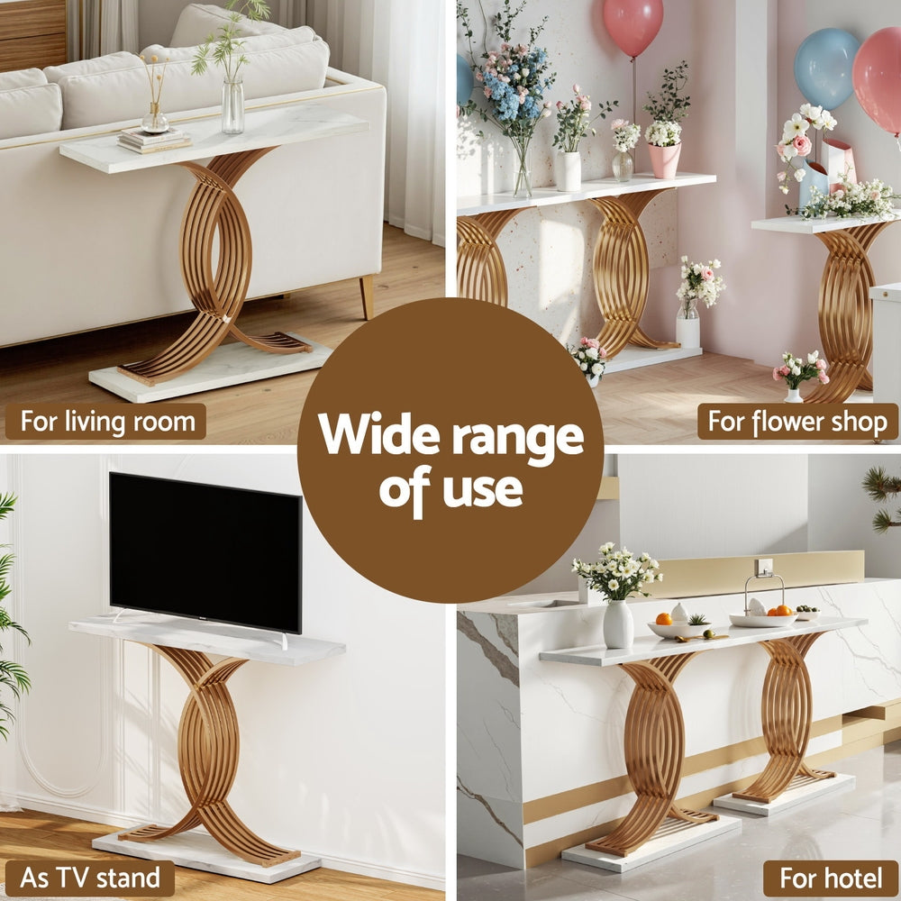 Side Tables: Artiss Console Table Marble Effect White&Gold