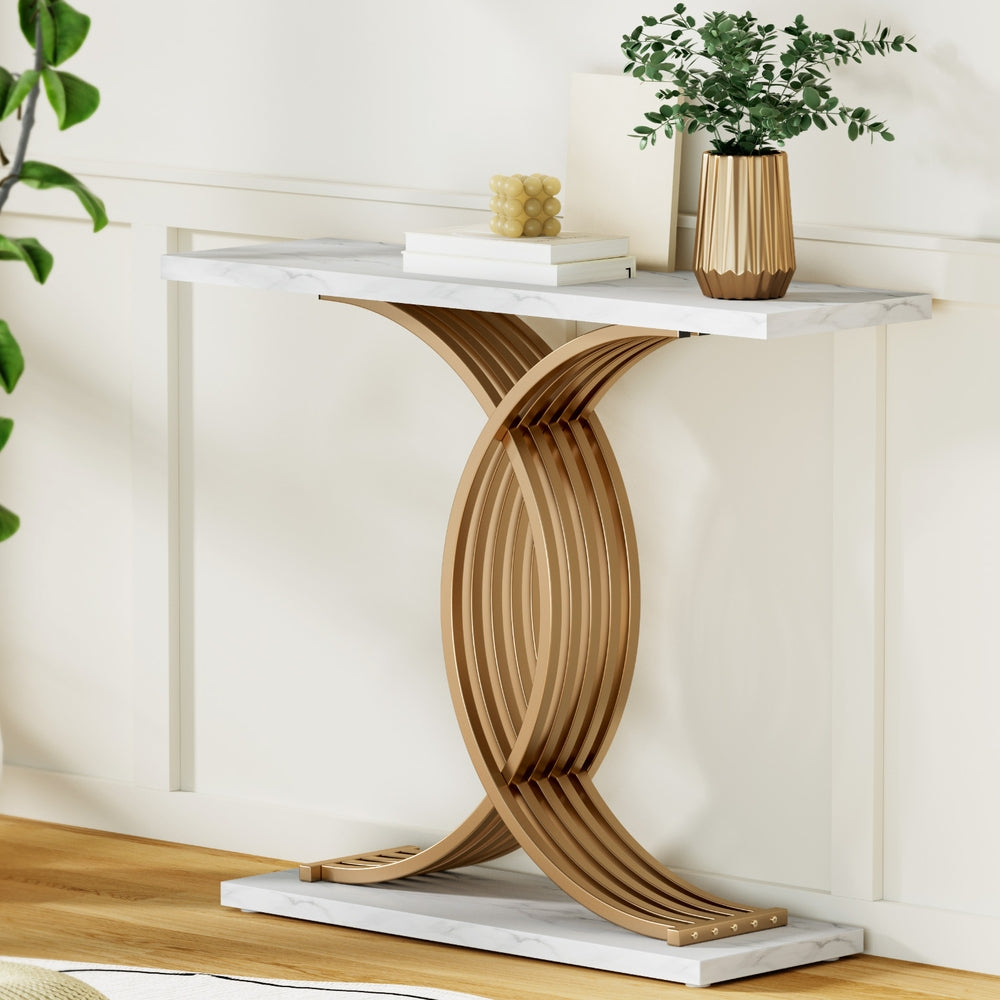Side Tables: Artiss Console Table Marble Effect White&Gold