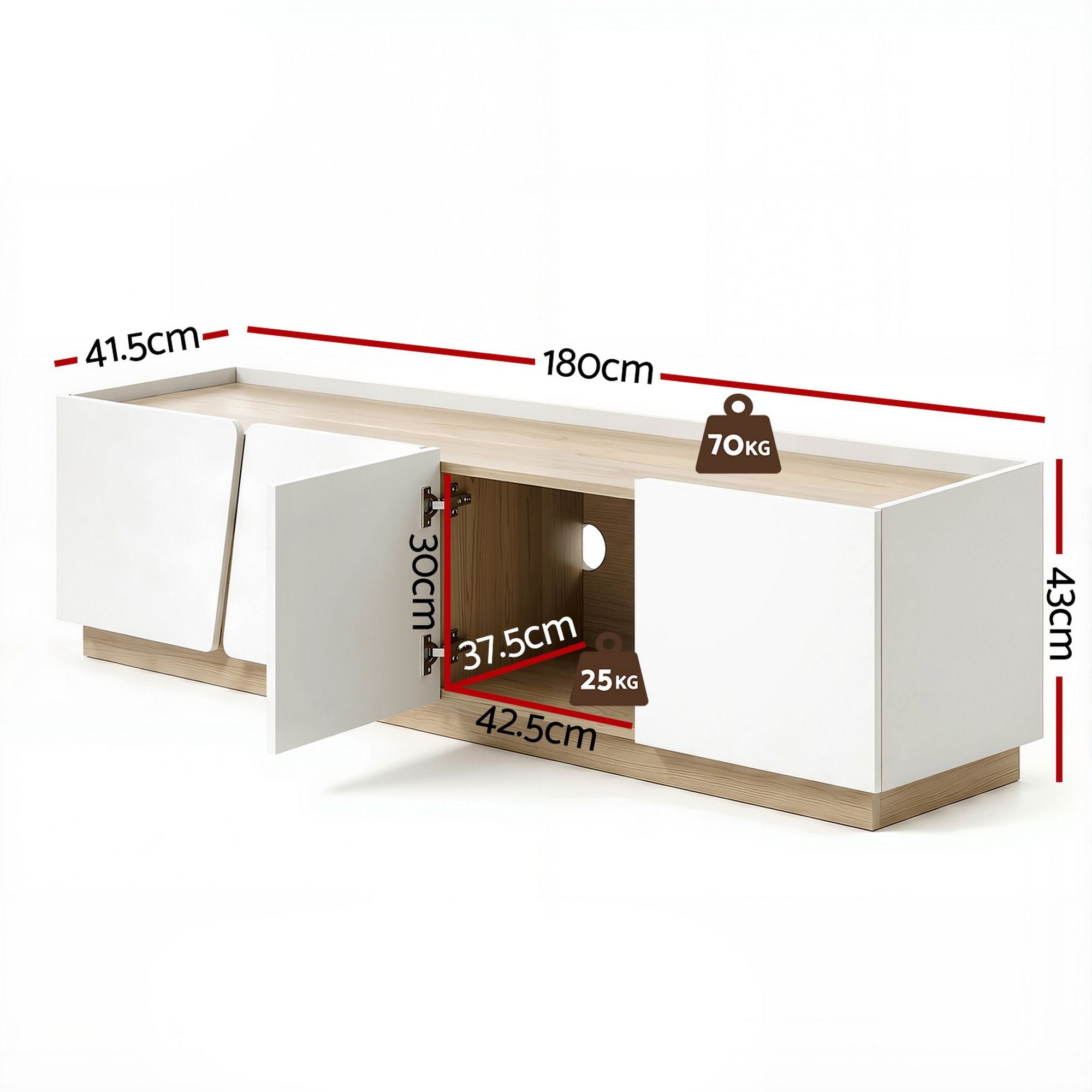 Artiss 180cm TV Unit Storage Cabinet Living Room White & Pine