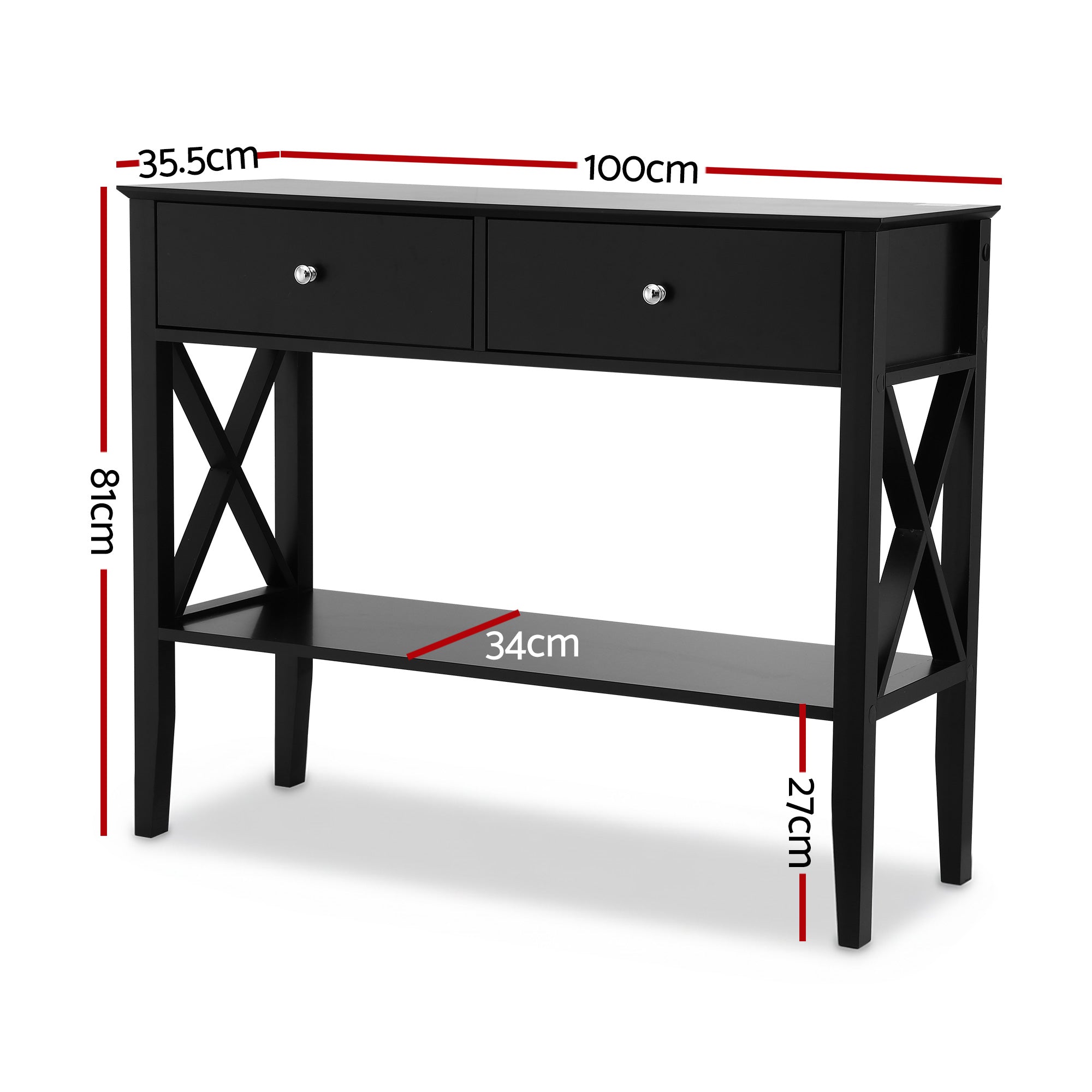 Side Tables: Artiss Console Table 2 Drawers 100CM Black