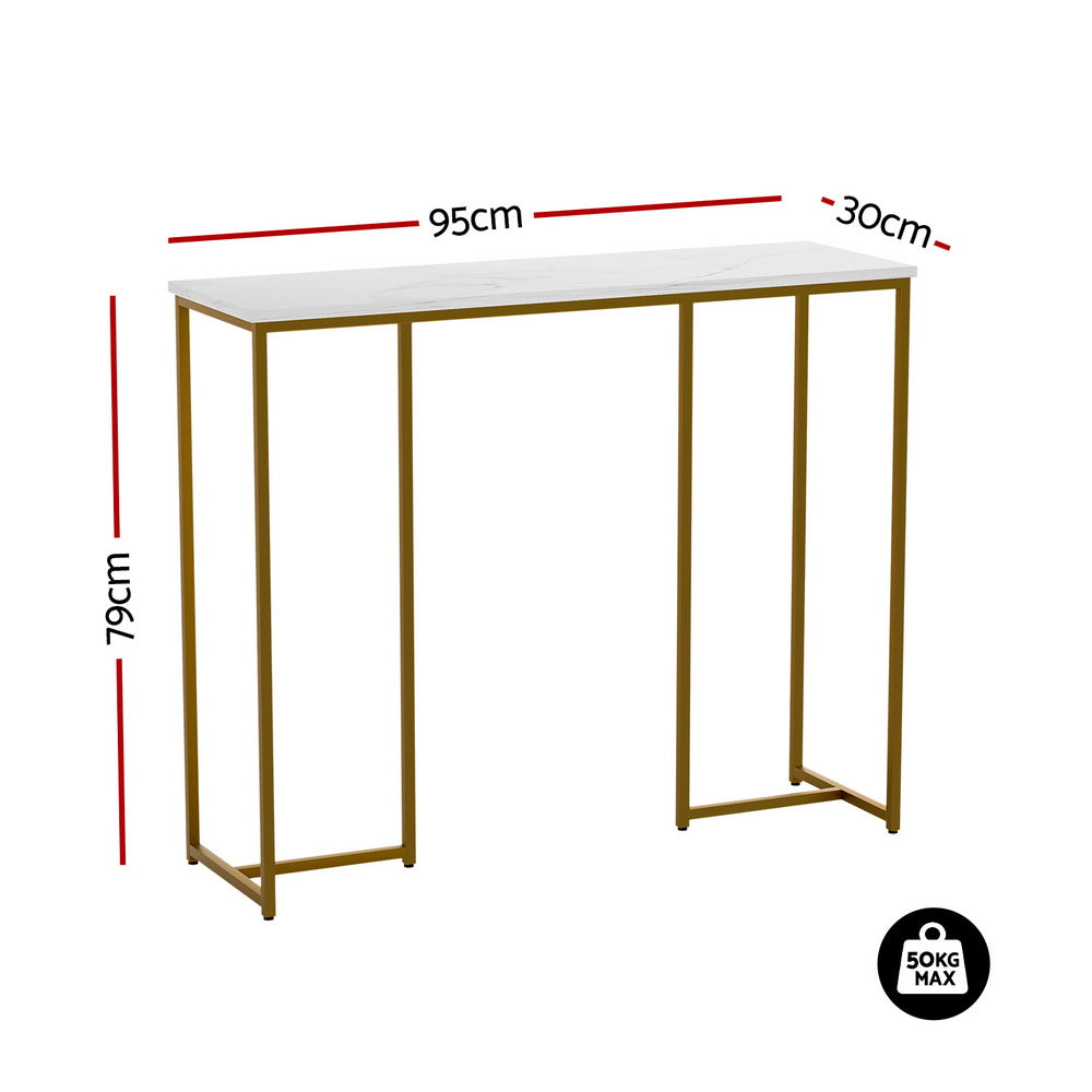 Side Tables: Artiss Console Table Marble Effect White&Gold
