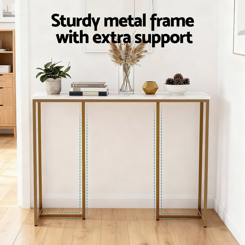 Side Tables: Artiss Console Table Marble Effect White&Gold