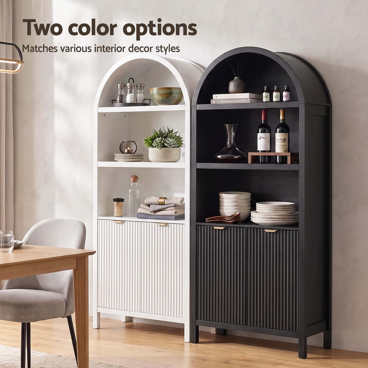Artiss Buffet Sideboard Cabinet Pantry 180CM Arched Storage Bookshelf White