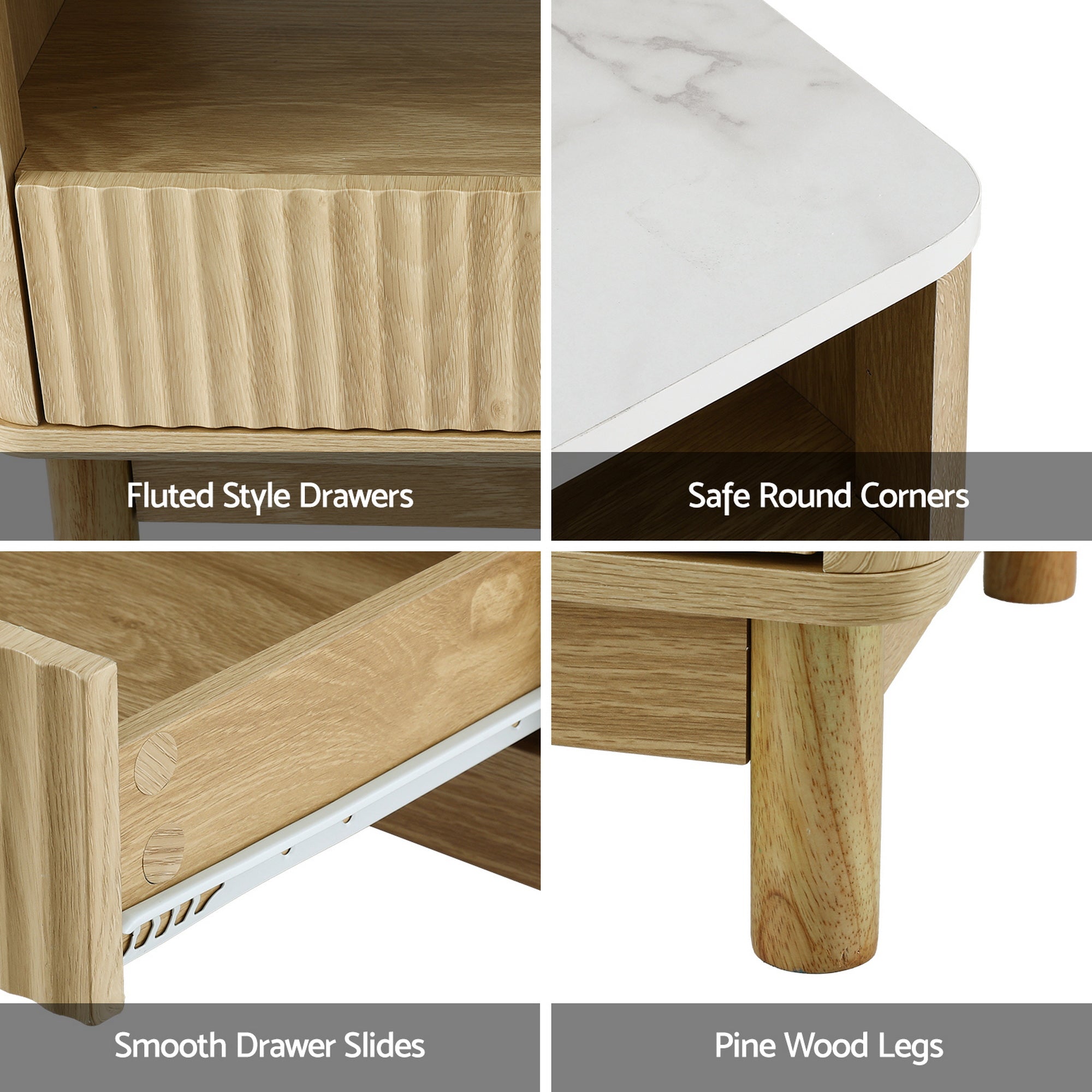 Artiss TV Unit & Coffee Table Set Storage Drawers Pine
