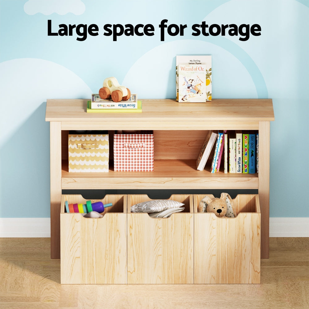Bookcases & Shelves: Keezi Kids Bookshelf 3 Drawers Storage Children Bookcase Toy Organiser Display Wooden