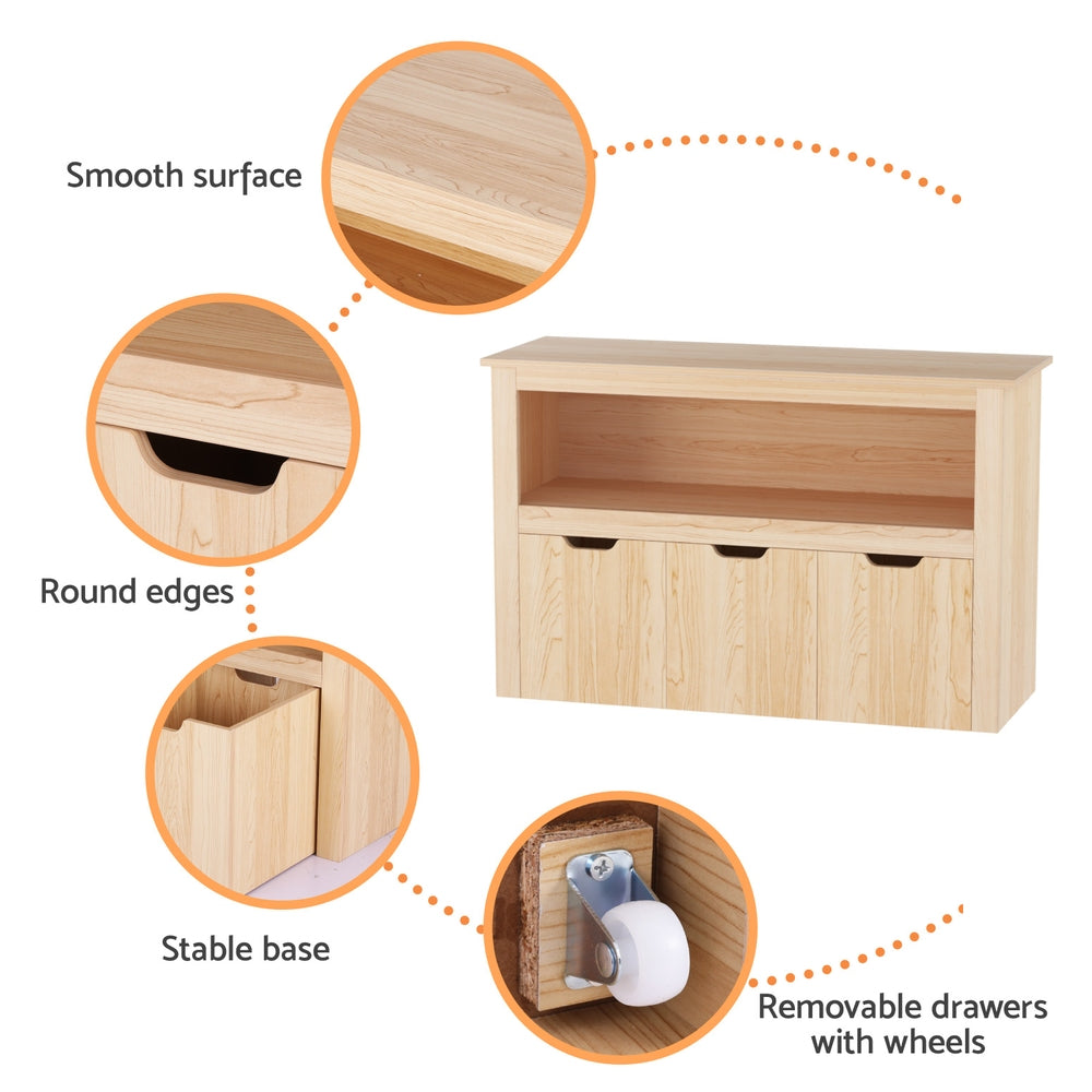 Bookcases & Shelves: Keezi Kids Bookshelf 3 Drawers Storage Children Bookcase Toy Organiser Display Wooden