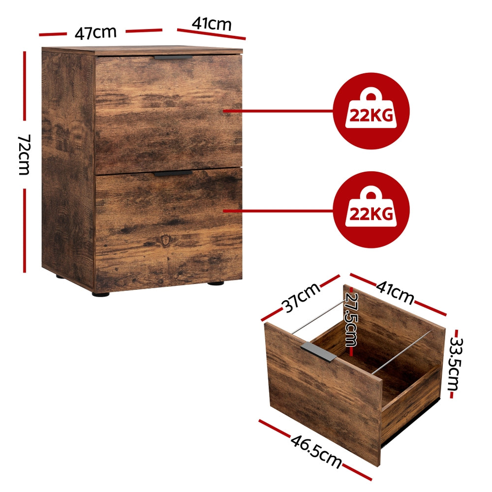 Storage Cabinets: Artiss Filing Cabinet Files Storage Office Shelves File Organiser Rustic Brown 2 Drawer