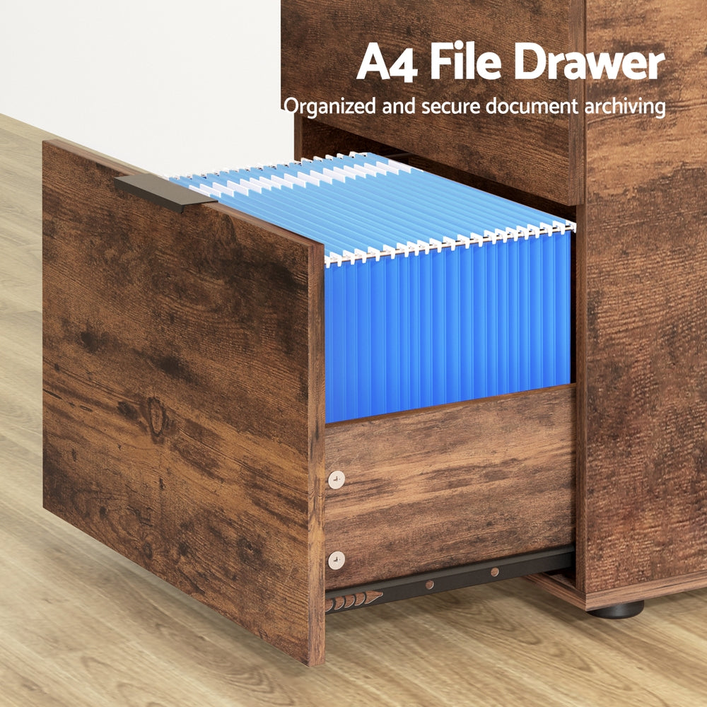 Storage Cabinets: Artiss Filing Cabinet Files Storage Office Shelves File Organiser Rustic Brown 2 Drawer