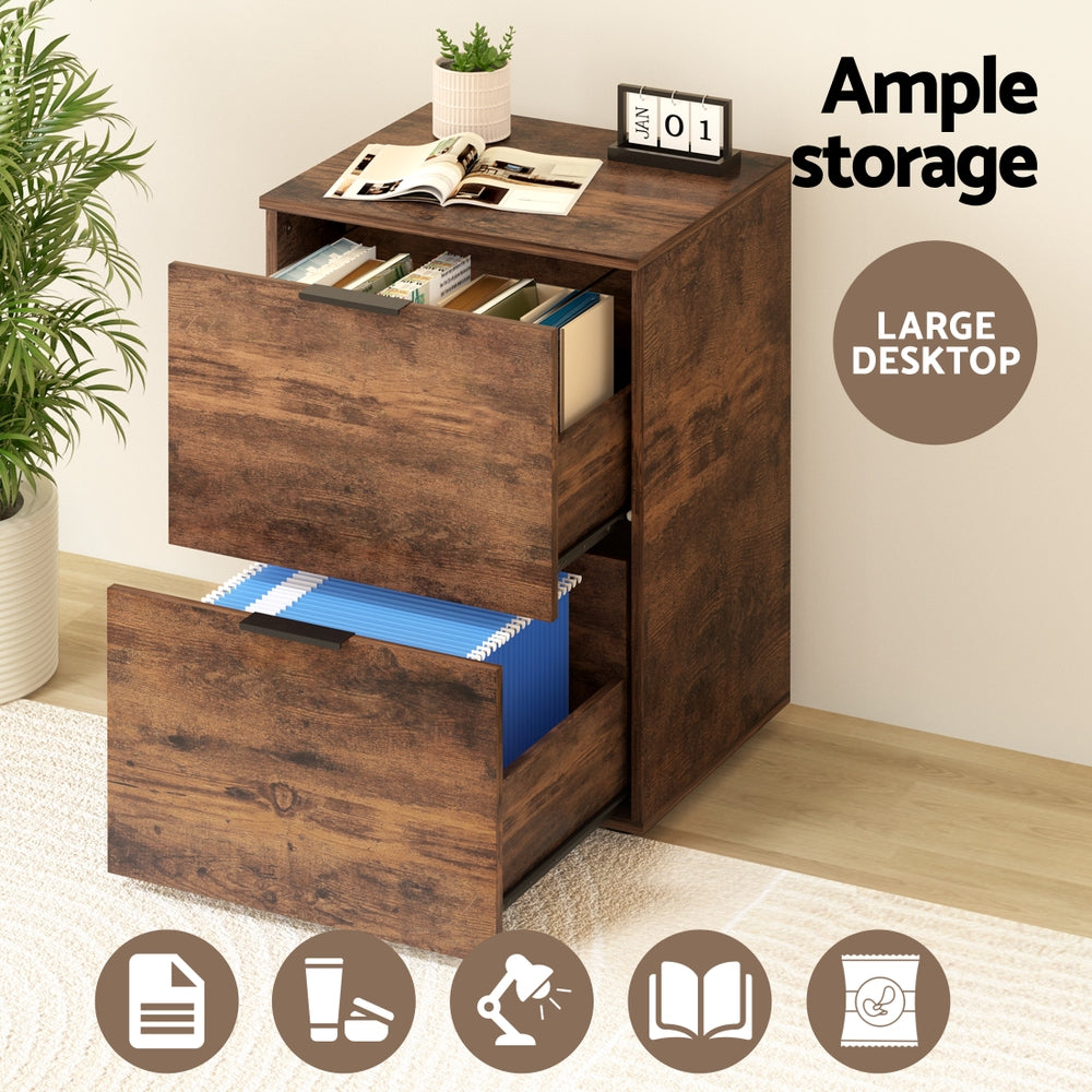 Storage Cabinets: Artiss Filing Cabinet Files Storage Office Shelves File Organiser Rustic Brown 2 Drawer