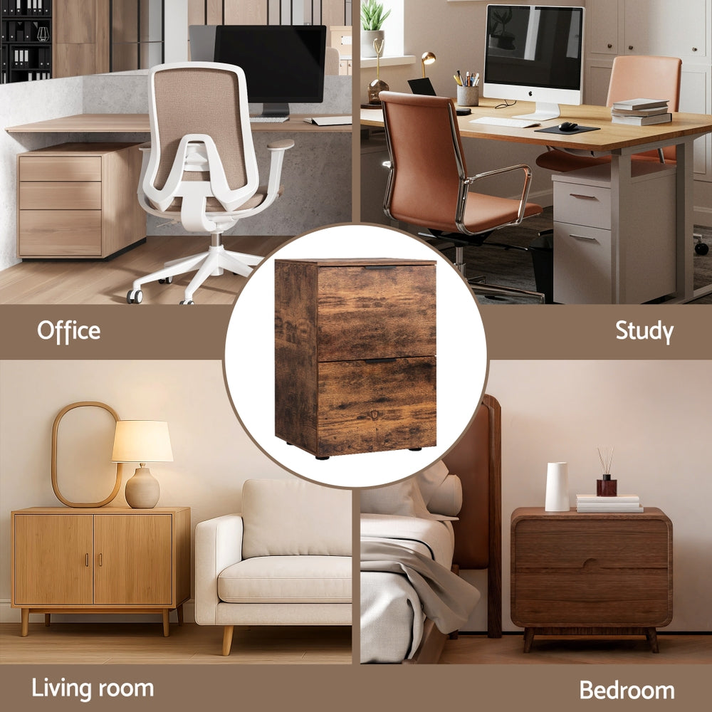 Storage Cabinets: Artiss Filing Cabinet Files Storage Office Shelves File Organiser Rustic Brown 2 Drawer