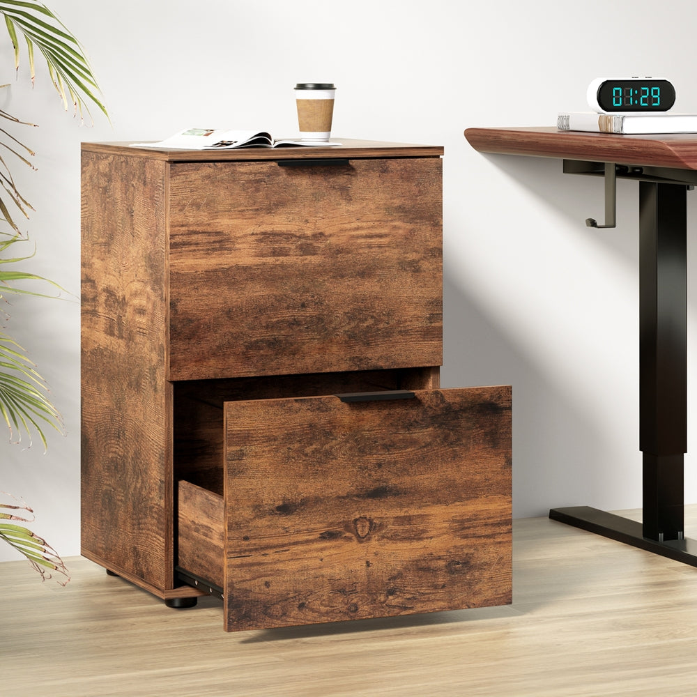 Storage Cabinets: Artiss Filing Cabinet Files Storage Office Shelves File Organiser Rustic Brown 2 Drawer