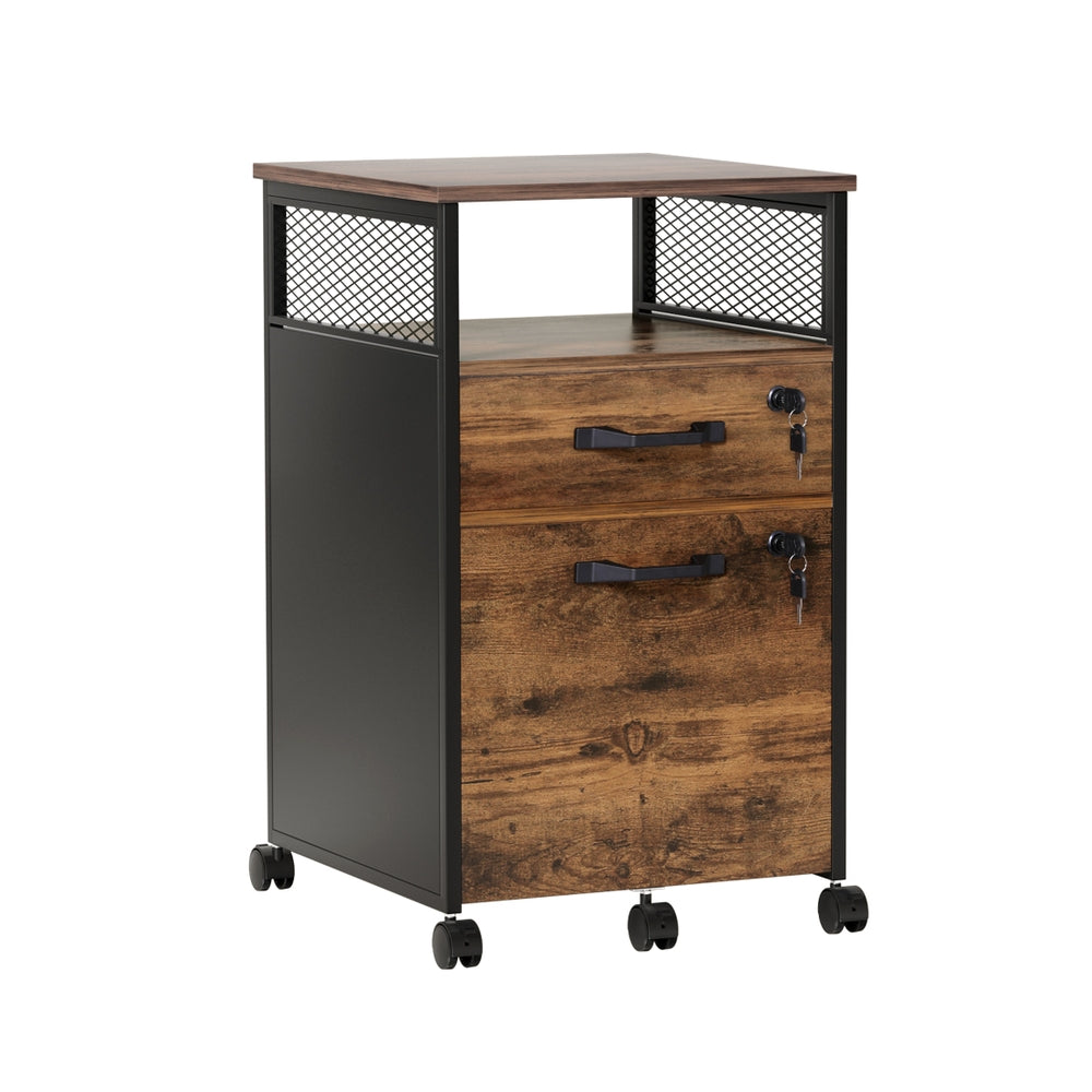 Storage Cabinets: Artiss Filing Cabinet File Cabinet with Wheels 2 Drawer Storage Rustic Brown