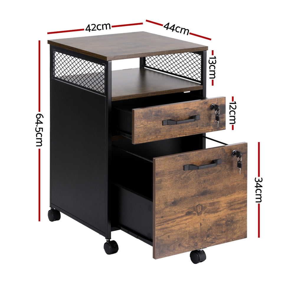 Storage Cabinets: Artiss Filing Cabinet File Cabinet with Wheels 2 Drawer Storage Rustic Brown