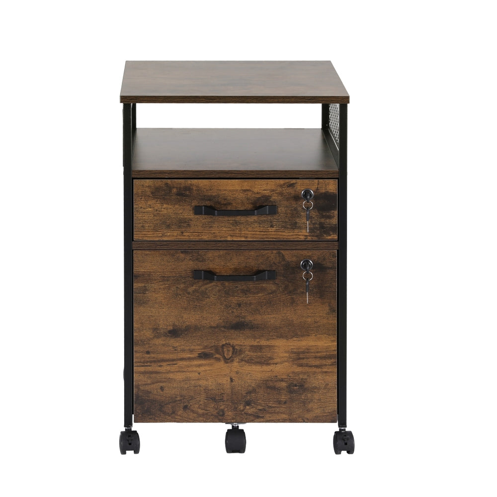 Storage Cabinets: Artiss Filing Cabinet File Cabinet with Wheels 2 Drawer Storage Rustic Brown