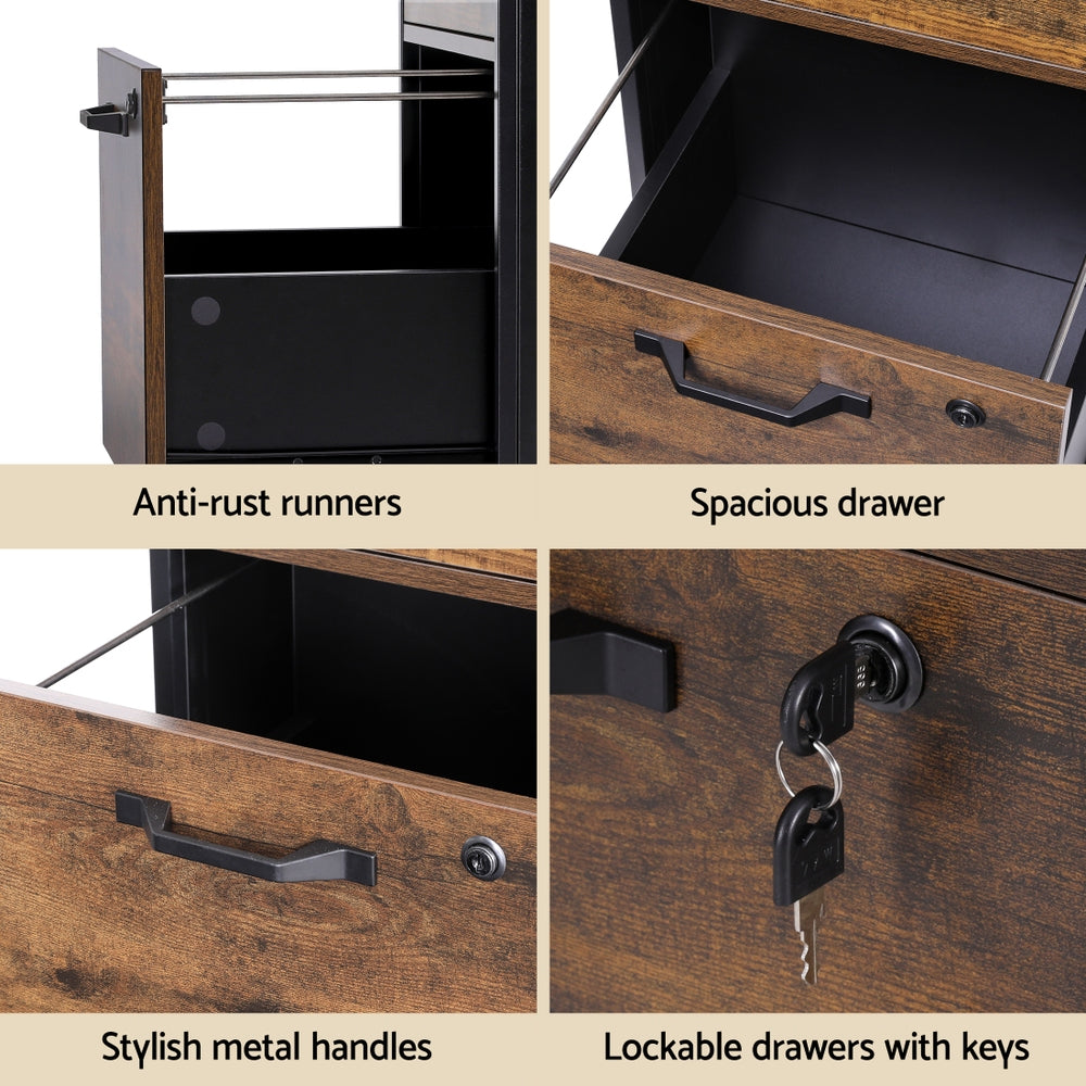 Storage Cabinets: Artiss Filing Cabinet File Cabinet with Wheels 2 Drawer Storage Rustic Brown