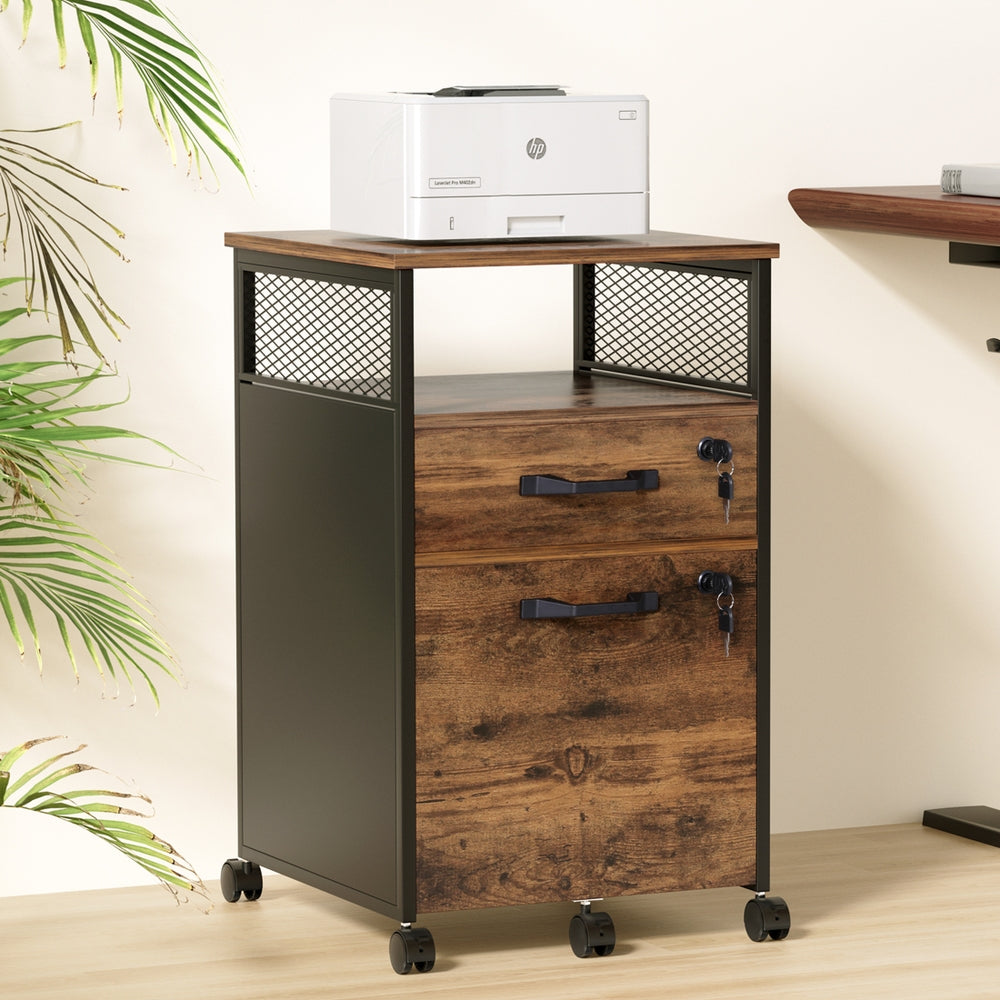 Storage Cabinets: Artiss Filing Cabinet File Cabinet with Wheels 2 Drawer Storage Rustic Brown