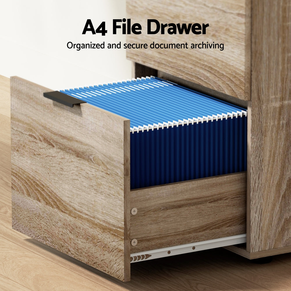 Filing & Organisation: Artiss Filing Cabinet Files Storage Office Shelves File Organiser Oak 2 Drawer