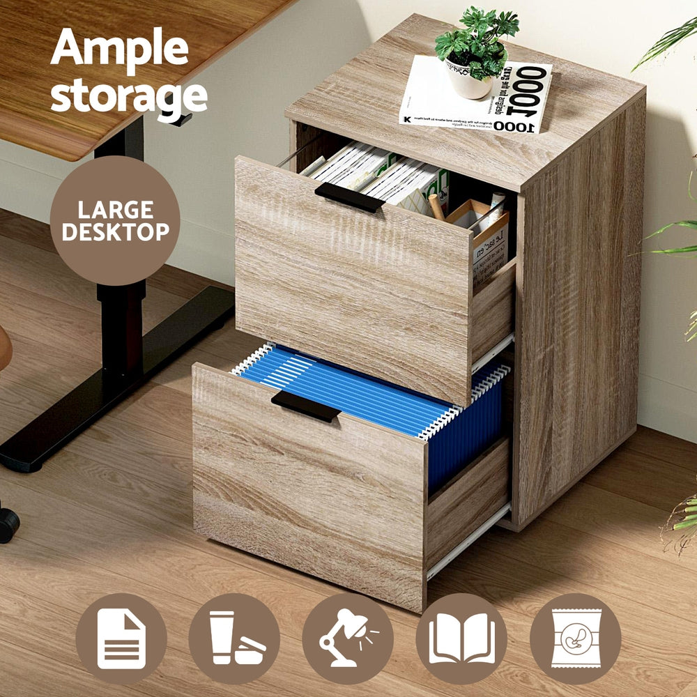 Filing & Organisation: Artiss Filing Cabinet Files Storage Office Shelves File Organiser Oak 2 Drawer