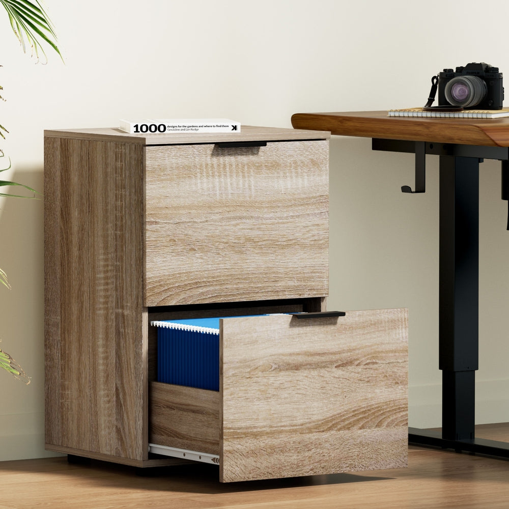 Filing & Organisation: Artiss Filing Cabinet Files Storage Office Shelves File Organiser Oak 2 Drawer