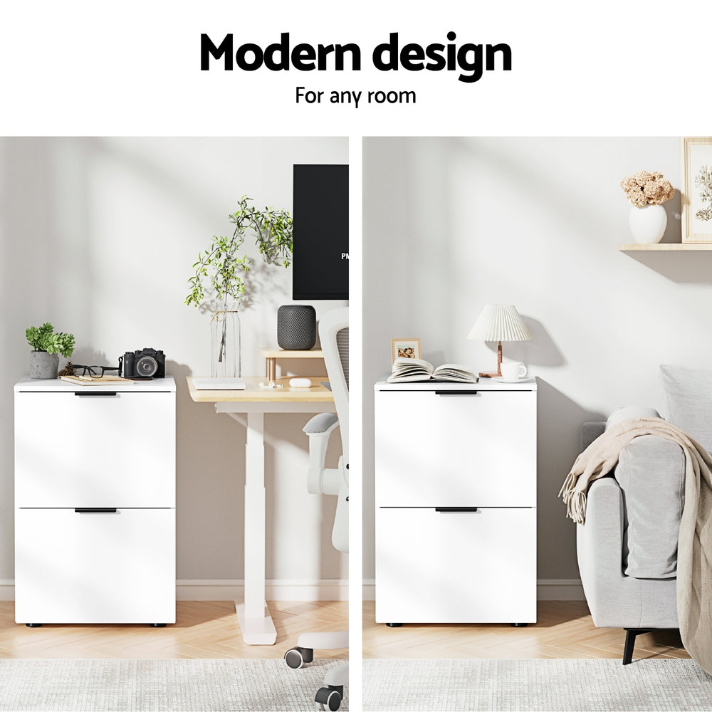Filing & Organisation: Artiss Filing Cabinet Files Storage Office Shelves File Organiser White 2 Drawer