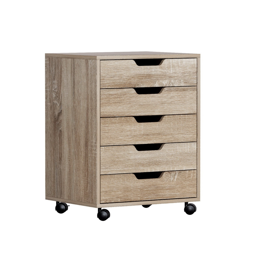 Storage Cabinets: Artiss 5-Drawer Filing Cabinet Mobile Rolling Storage Cabinet Chest of Drawers Stand Scratch Beige