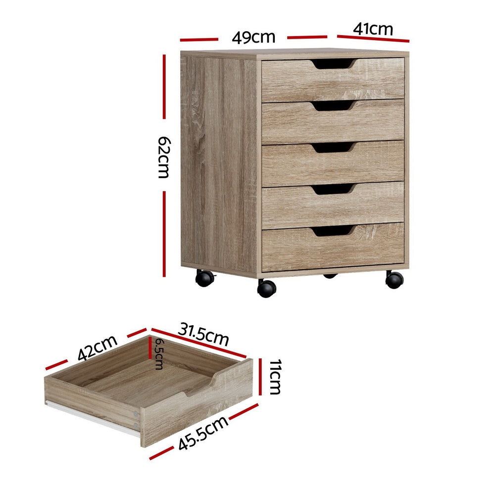 Storage Cabinets: Artiss 5-Drawer Filing Cabinet Mobile Rolling Storage Cabinet Chest of Drawers Stand Scratch Beige
