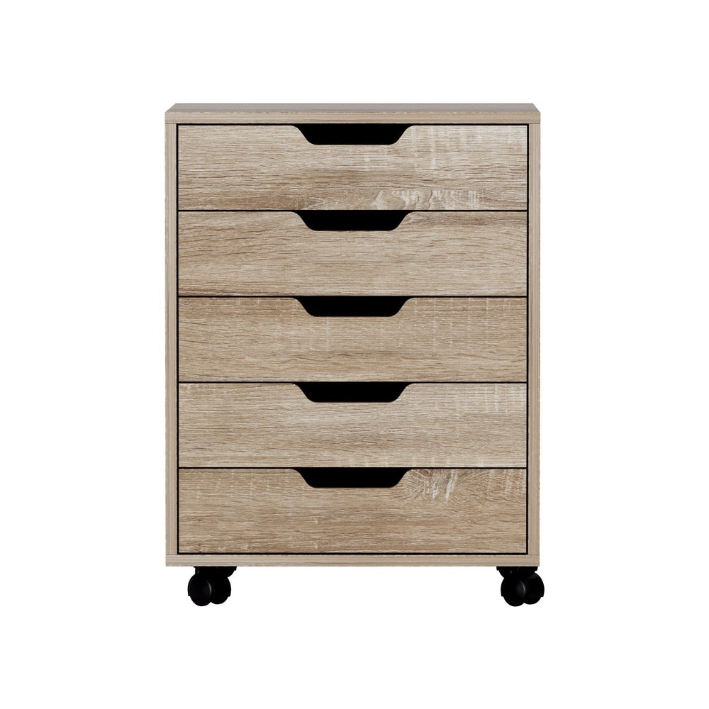 Storage Cabinets: Artiss 5-Drawer Filing Cabinet Mobile Rolling Storage Cabinet Chest of Drawers Stand Scratch Beige