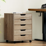 Artiss 5-Drawer Filing Cabinet Mobile Rolling Storage Cabinet Chest of Drawers Stand Scratch Beige