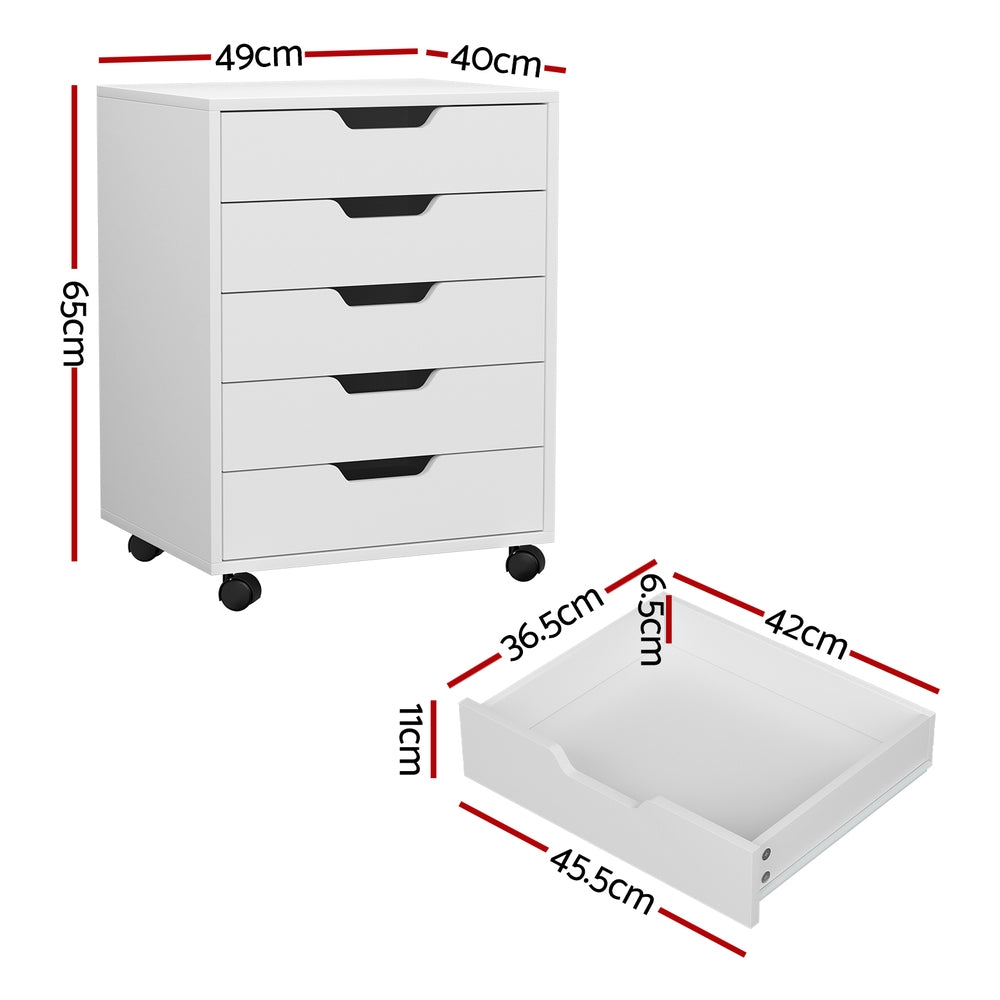 Bookcases & Shelves: Artiss 5-Drawer Filing Cabinet Mobile Rolling Storage Cabinet Chest of Drawers Stand White
