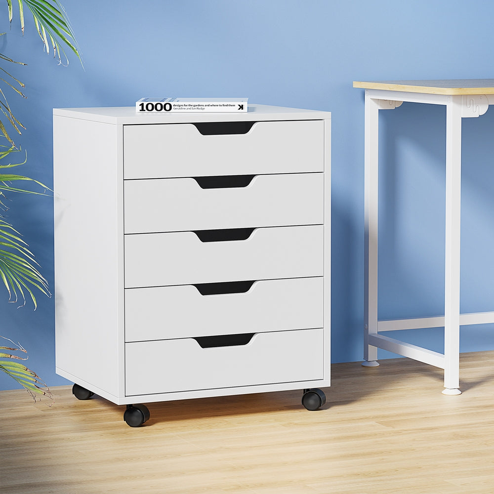 Bookcases & Shelves: Artiss 5-Drawer Filing Cabinet Mobile Rolling Storage Cabinet Chest of Drawers Stand White