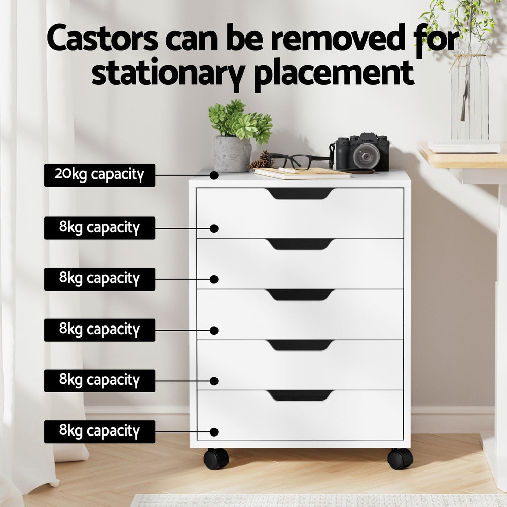 Bookcases & Shelves: Artiss 5-Drawer Filing Cabinet Mobile Rolling Storage Cabinet Chest of Drawers Stand White