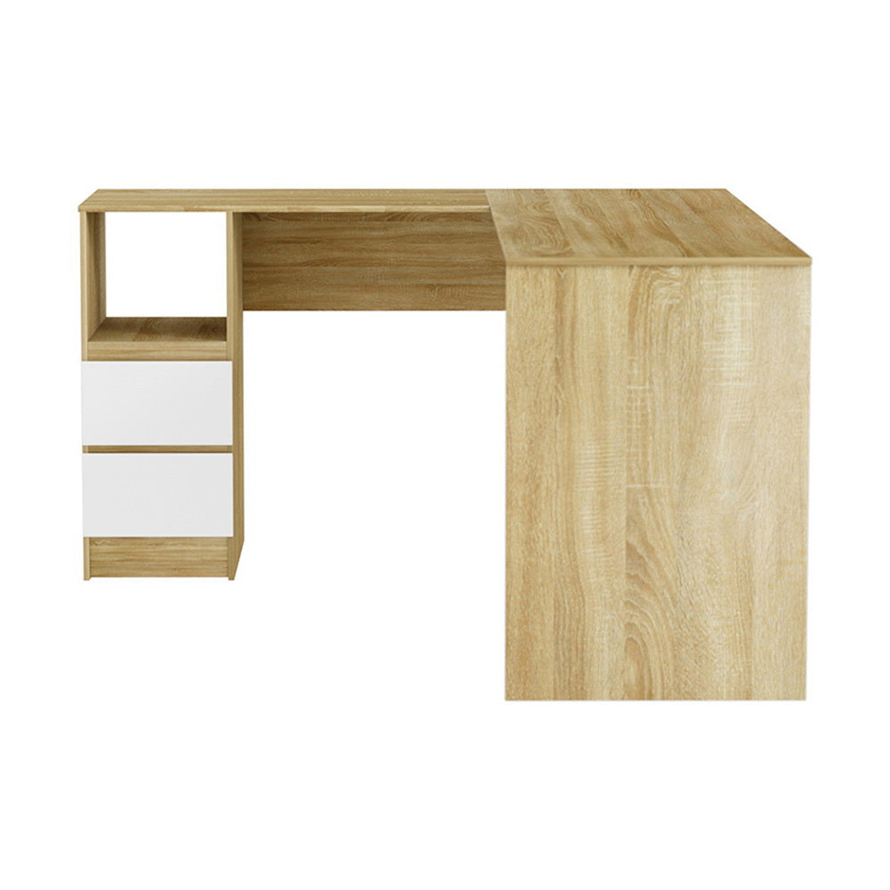 Desks: Artiss Computer Desk Drawer Cabinet L-Shape Oak 136CM