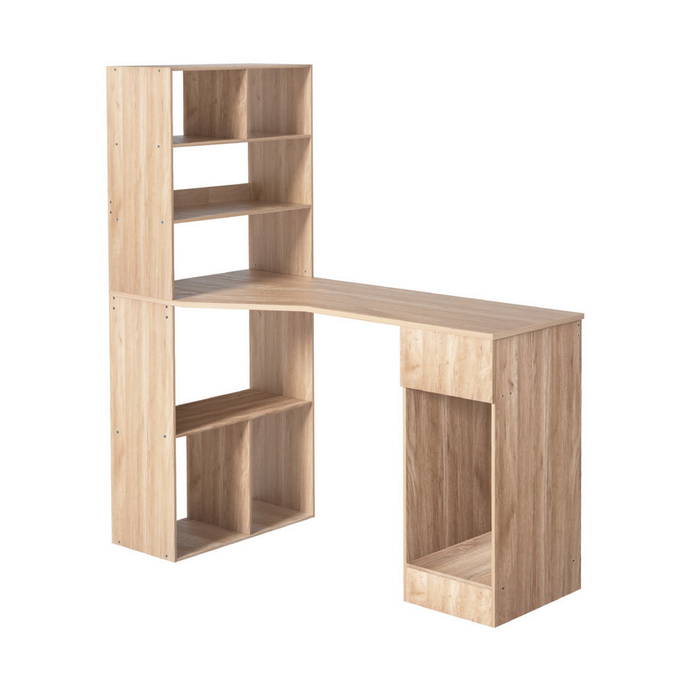 Desks: Artiss Computer Desk Bookshelf Drawer Cabinet Oak 120CM