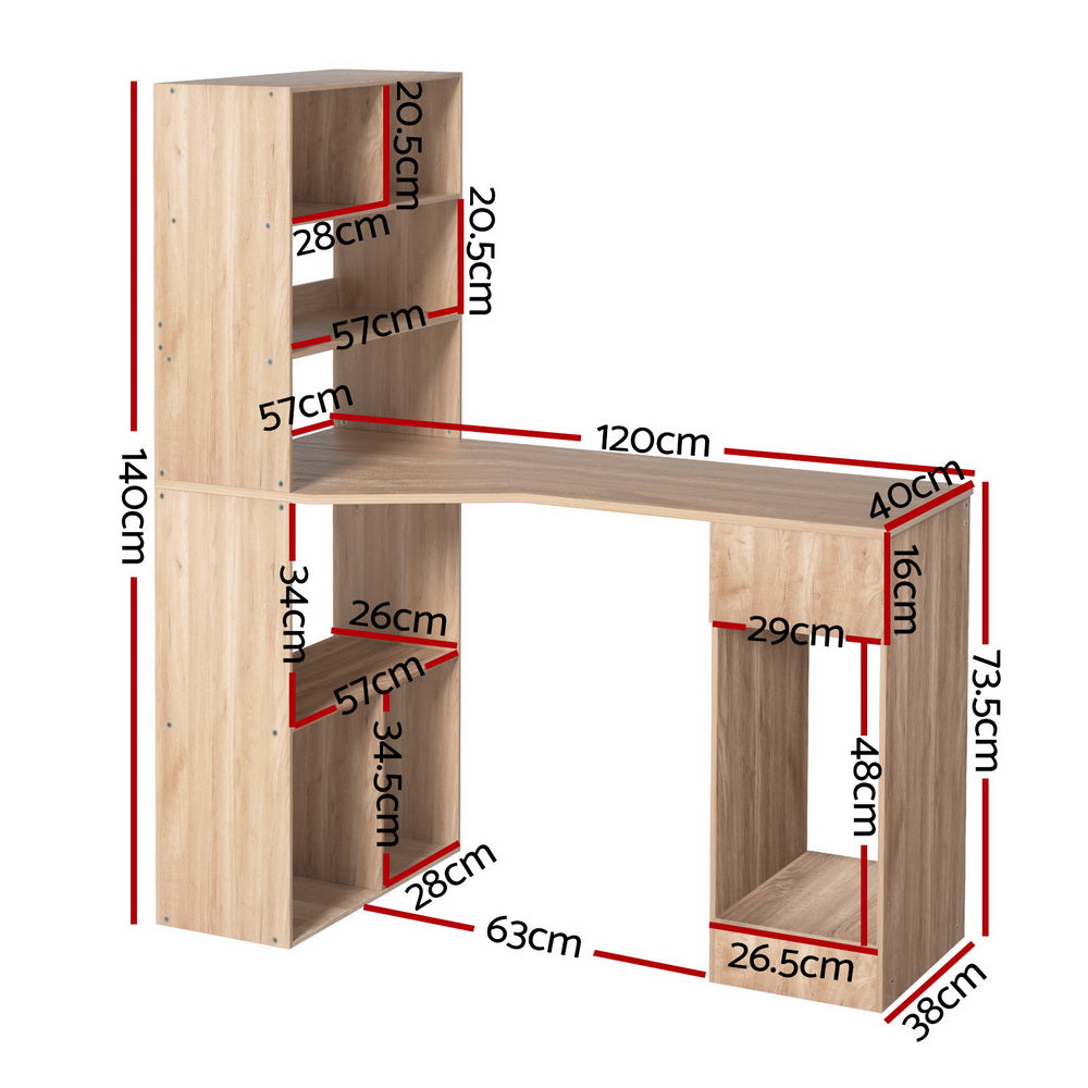 Desks: Artiss Computer Desk Bookshelf Drawer Cabinet Oak 120CM