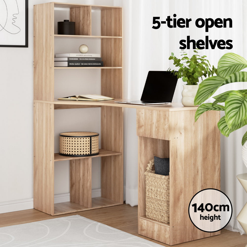 Desks: Artiss Computer Desk Bookshelf Drawer Cabinet Oak 120CM