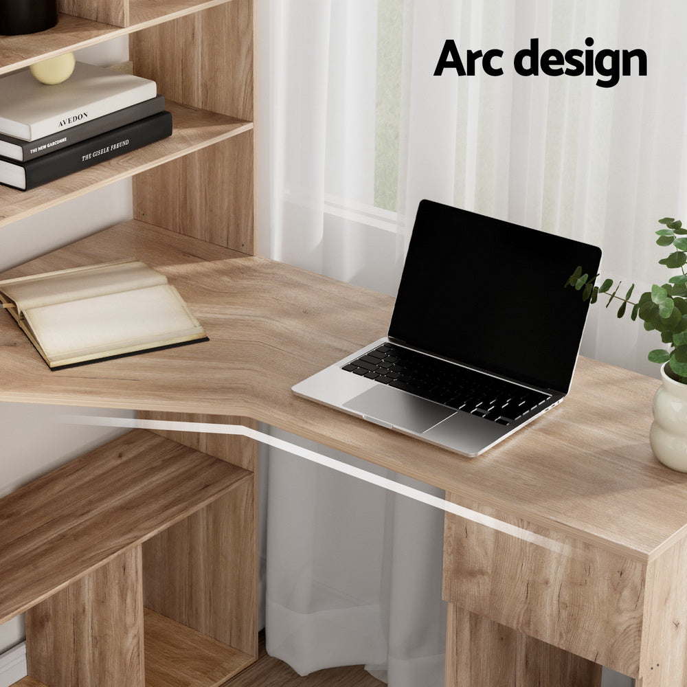 Desks: Artiss Computer Desk Bookshelf Drawer Cabinet Oak 120CM